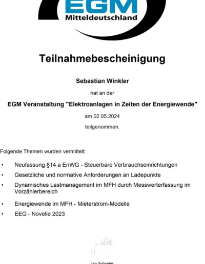 Zertifikat Elektroanlagen
